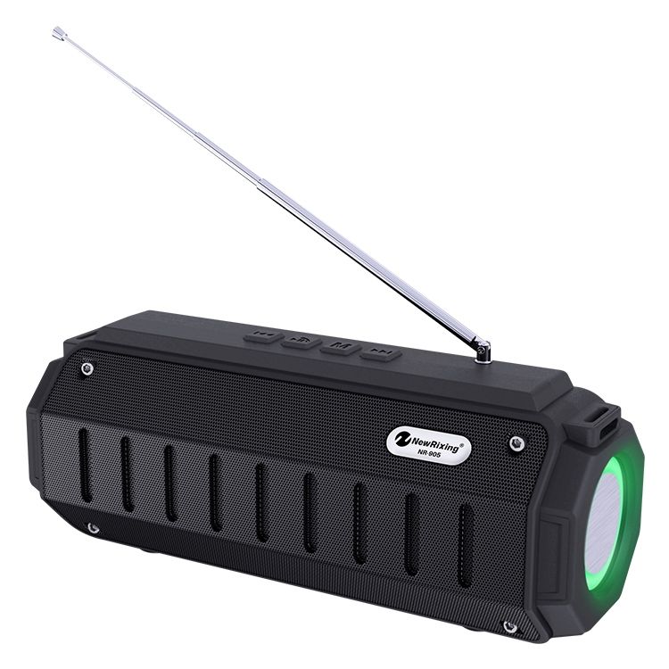Jauns Rixing NR-905FM TWS Bluetooth skaļrunis ar brīvroku zvanu/FM atbalstu ar plecu siksnu un antenu (melns)_voghion.com