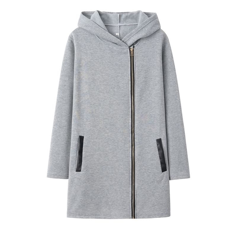 Dametøj mode lynlås i siden plus fløjl frakke hættejakke sweatshirt kvinder_voghion.com