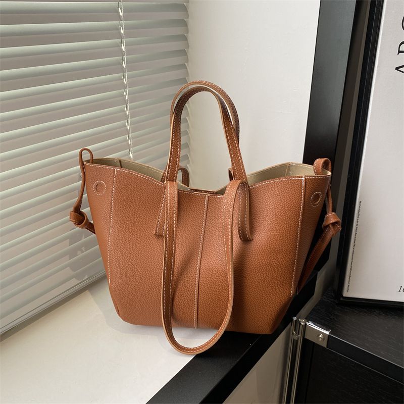 Borsa a tracolla da donna alla moda con motivo litchi, grande capacità, per pendolari._voghion.com