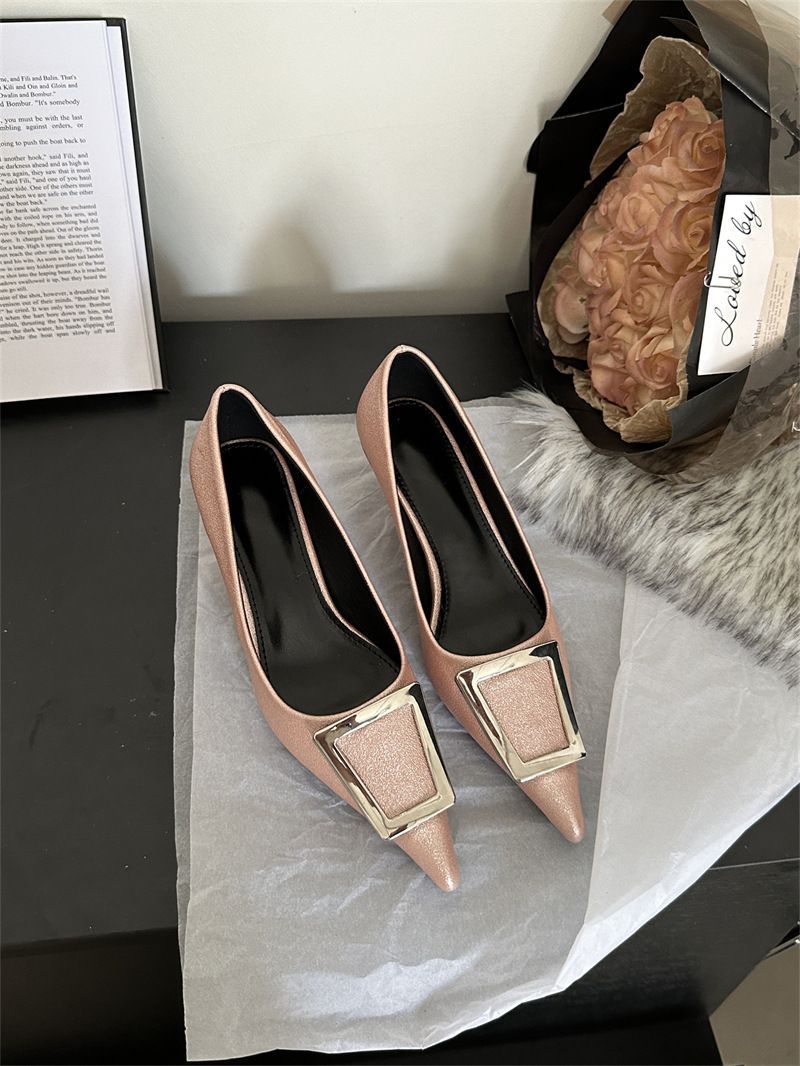 Metal square buckle high heels with 2023 spring and autumn new advanced of commuter design sense pointed head in the_voghion.com