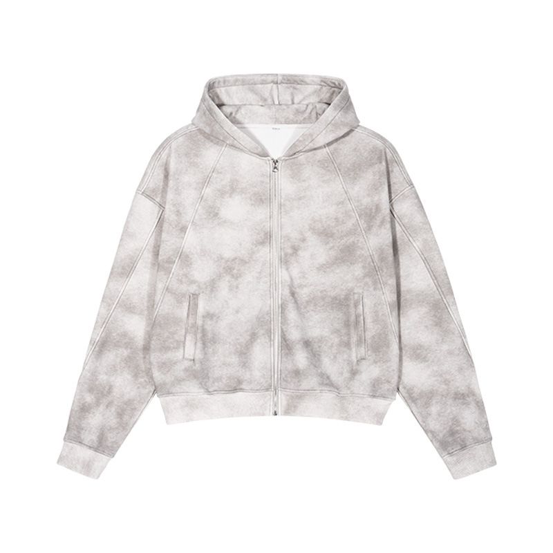 Felpa con cappuccio in pile pesante con zip e effetto consumato da uomo – Pullover streetwear con lavaggio vintage (grigio cenere, S-xxl)_voghion.com