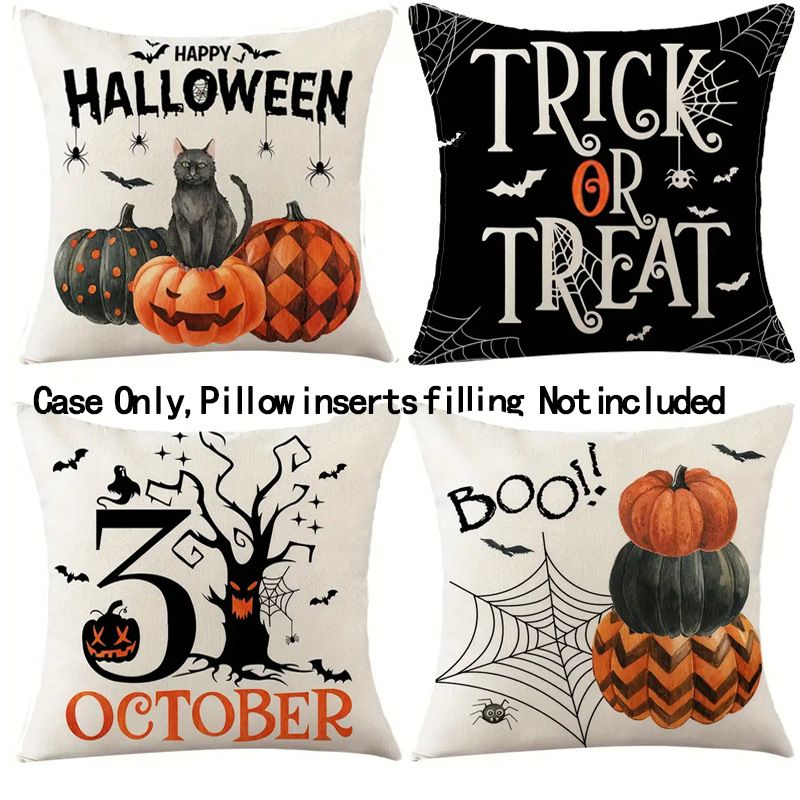Cross-border Hot Selling Halloween Cat Countdown Pattern Printed Linen Home Holiday Living Room Sofa_voghion.com