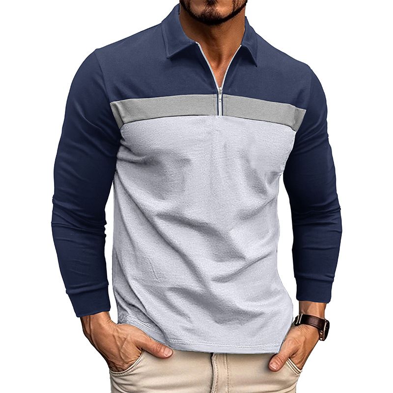 Men's Clothing Polo Men's T-shirt New Lapel Splicing Shirt Men's Long Sleeve_voghion.com