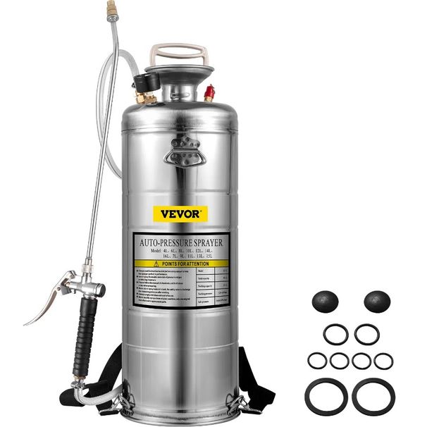 Pressione L 3.5Gal Mano 20 Tubo flessibile rinforzato Manometro e pompa di sicurezza Bacchetta in acciaio e maniglia da 3 piedi e con spruzzatore in acciaio inossidabile Spruzzatore con_voghion.com