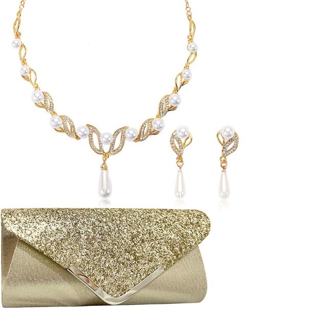 Ženske večerne torbice, torbica, viseča biserna ogrlica, modni dodatki, komplet uhanov, ogrlica, večerja, 3 kosi_voghion.com