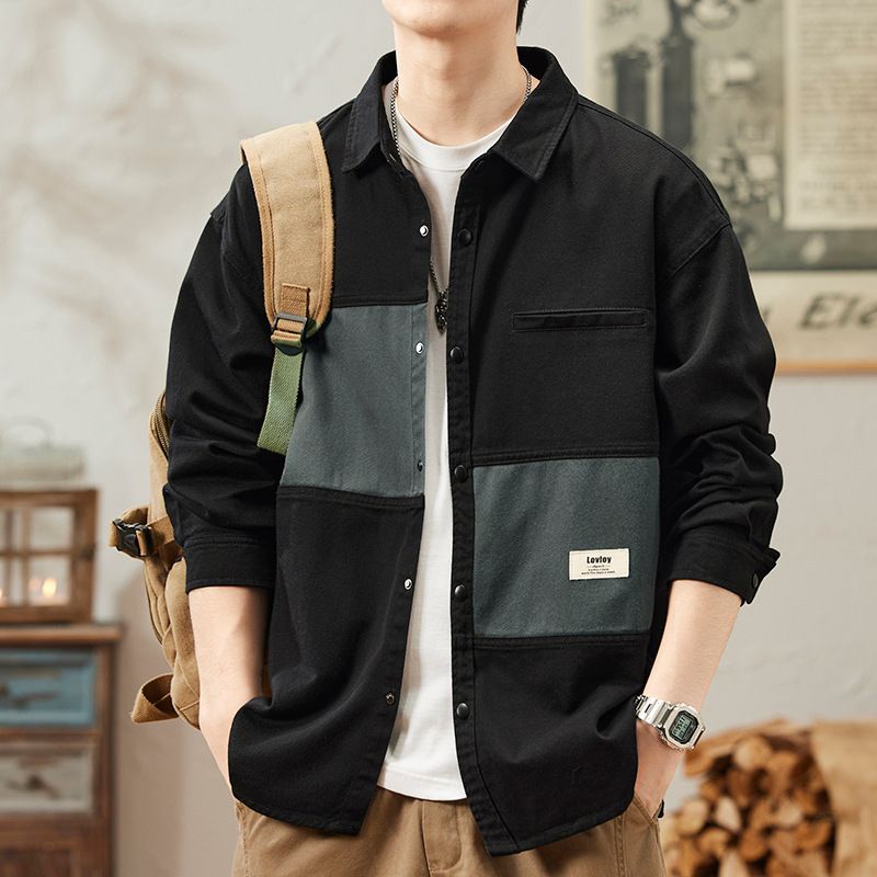 Men's Clothing Pure Cotton Denim Shirt Men's Spring And Autumn New Heavy Retro Workwear Jacket Versatile Lapel Color Shirt_voghion.com