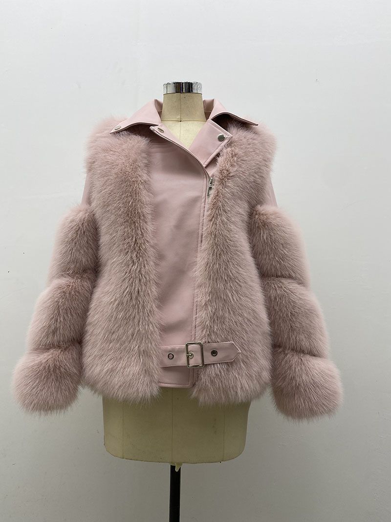 Giacca da motociclista invernale da donna in pelliccia sintetica, con fodera in cotone, vestibilità attillata, finiture in pelle, capospalla alla moda per donna_voghion.com