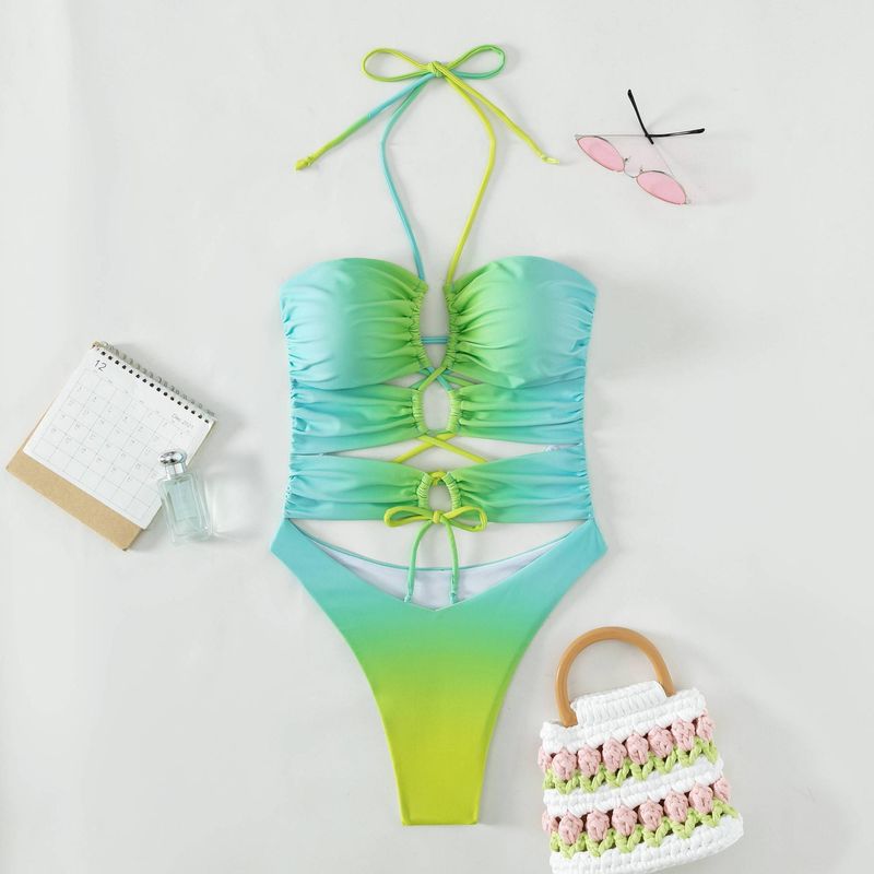 Traje de baño de una pieza bikini nuevo color degradado para mujer_voghion.com