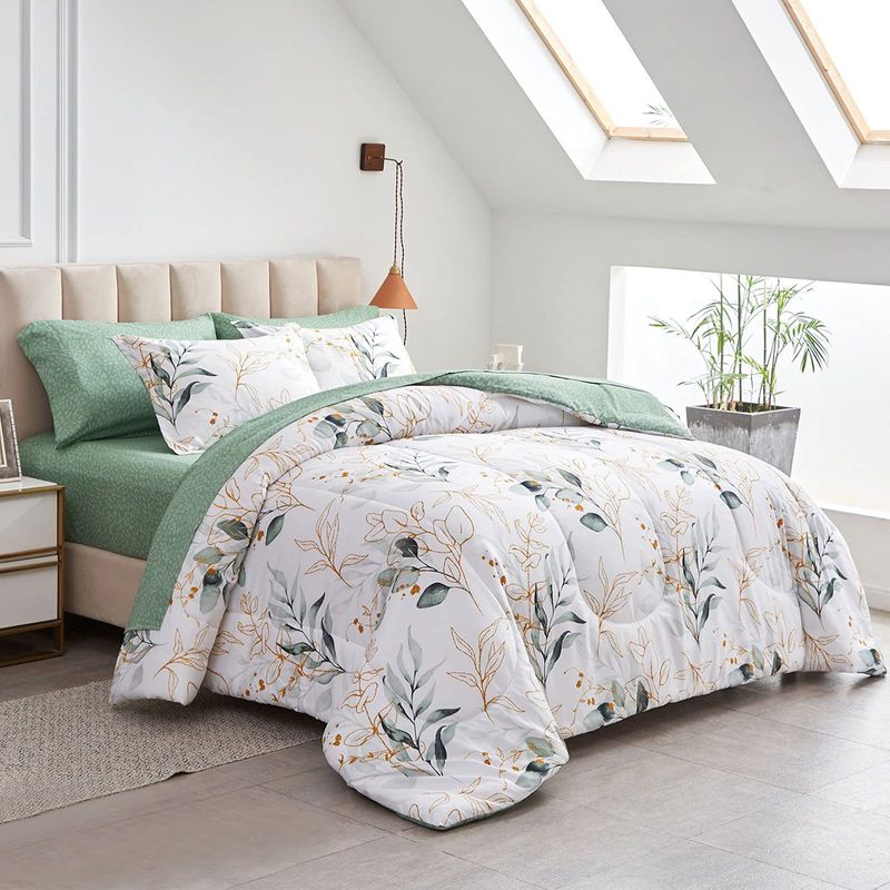 Conjunto de edredom com colcha floral fresca, conjunto de três peças_voghion.com