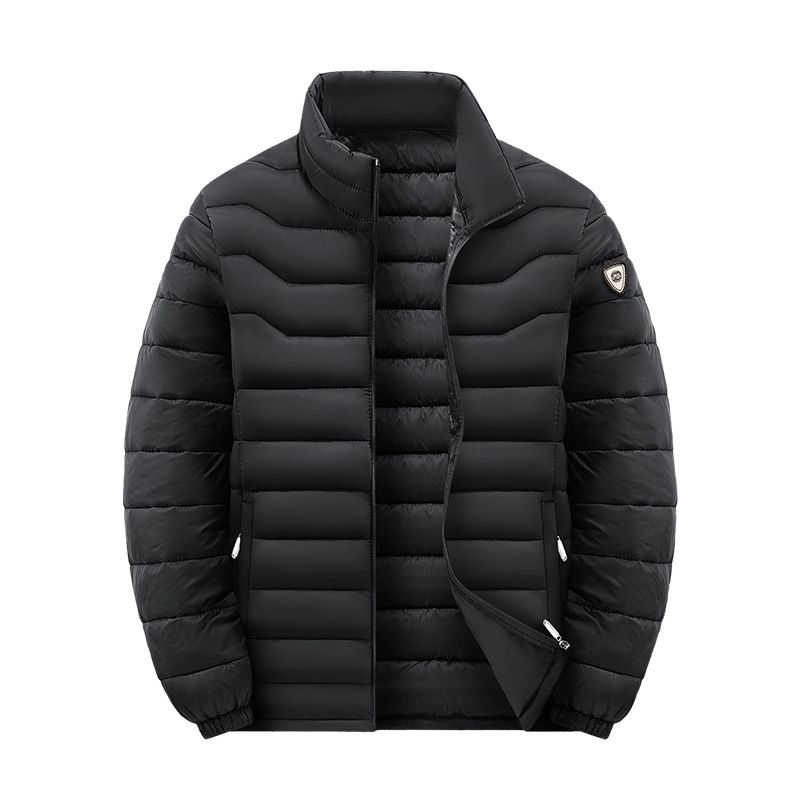 Piumino invernale con cappuccio da uomo - Caldo cappotto imbottito in poliestere con fodera in pile, vestibilità ampia, chiusura con cerniera, stile streetwear (nero/grigio/blu)_voghion.com