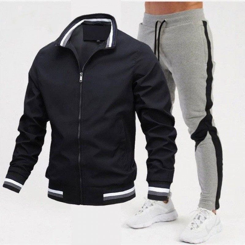 Herrenbekleidung Street Running Sports Jugend Fliegerjacke Spleißen Bedrucktes Jogginghosen-Set_voghion.com