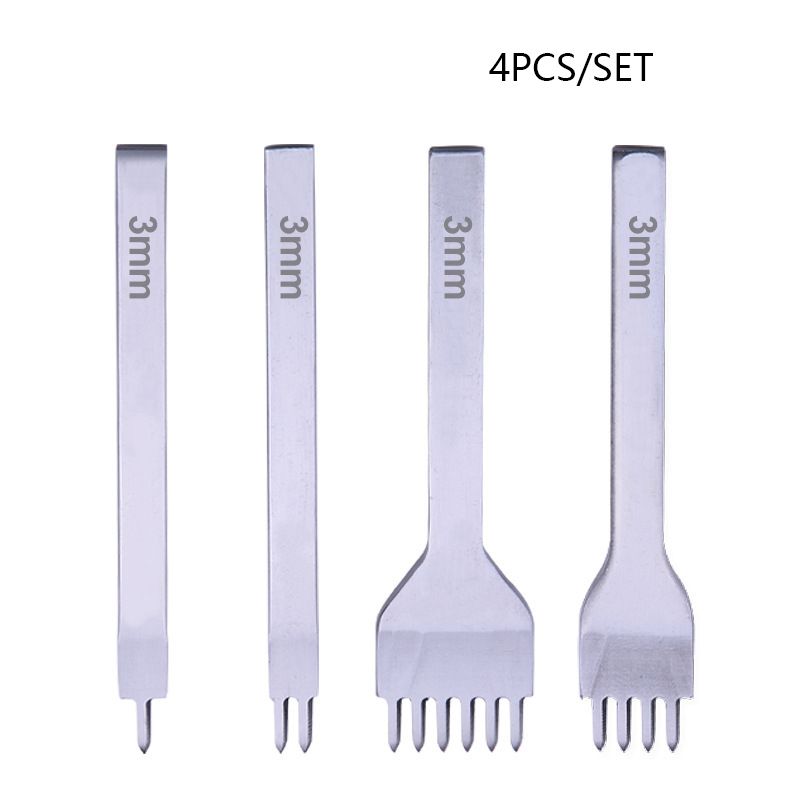 4Pcs/Set 3 4 5 6mm Leather Tools White Steel Diamond Chop Handmade Leather Perforator Punch Tool leather hand sewing diy art_voghion.com