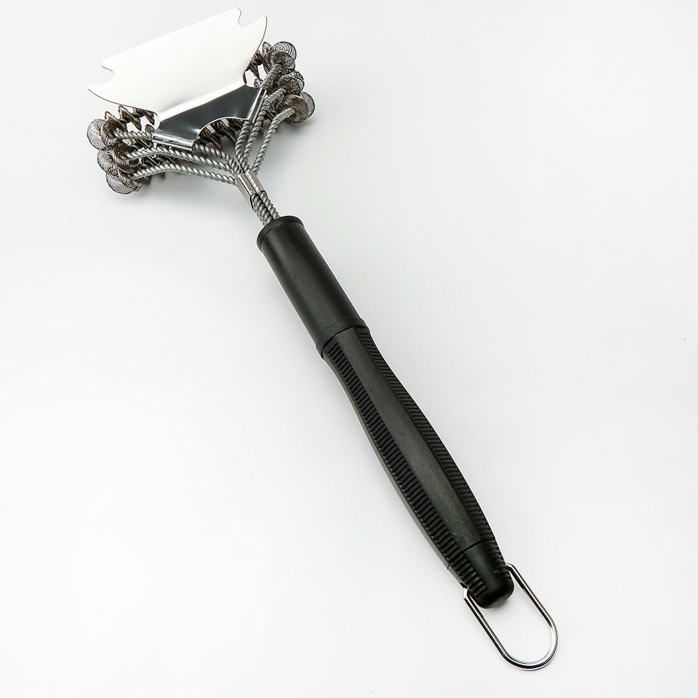 16,5 inch driekoppige veerstalen draadborstelkop met schep Veilige grillborstelreinigingsborstel BBQ-grillgereedschap_voghion.com