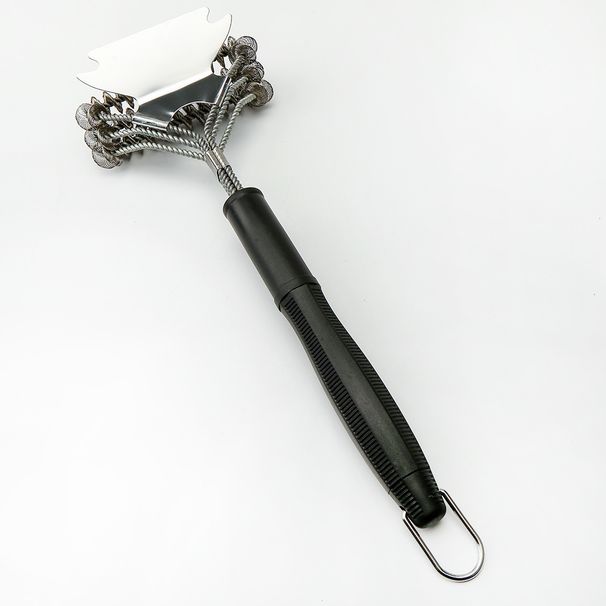 16,5 inch driekoppige veerstalen draadborstelkop met schep Veilige grillborstelreinigingsborstel BBQ-grillgereedschap_voghion.com
