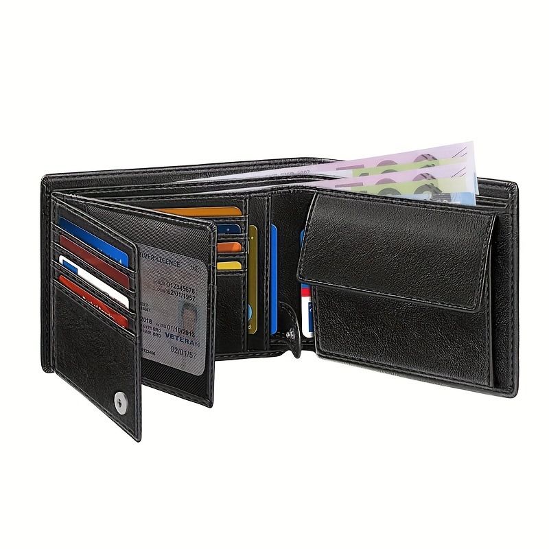 Portefeuille double à feuilles mobiles pour homme, multi-cartes, simple, avec poche pour monnaie, pince à billets, brosse antivol, portefeuille de grande capacité_voghion.com