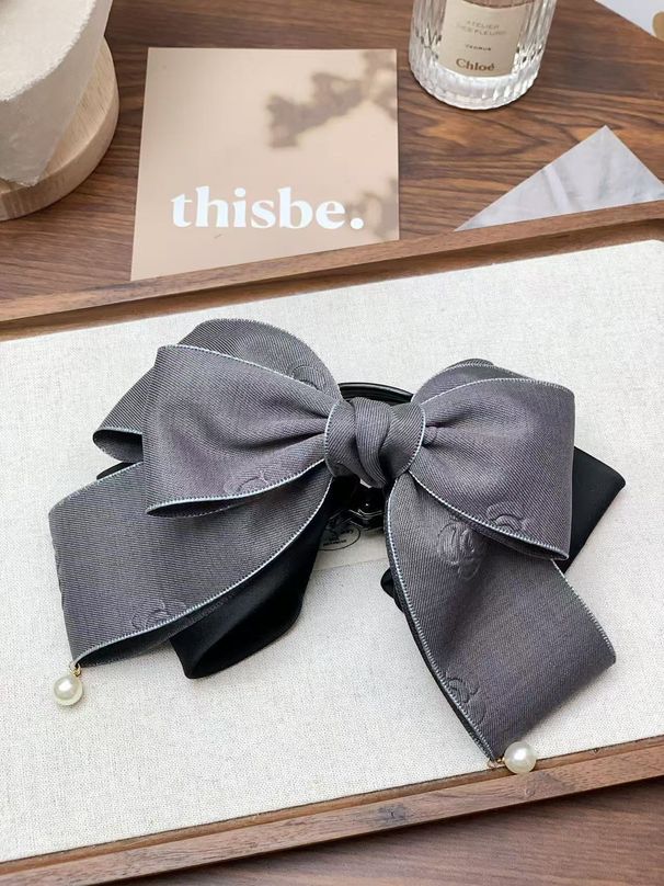 Gray Floral Print Bow Ponytail Retro Hair Accessory For Girls Back Of Head Top Clip_voghion.com