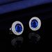 Orecchini a bottone da donna in stile retrò francese, nuovi orecchini ovali in zircone blu zaffiro, orecchini con temperamento Hepburn in stile Hong Kong_voghion.com