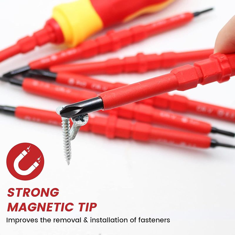 Lot de 10 tournevis isolés VDE à lame interchangeable avec étui magnétique 500 V pour électriciens à usage domestique et professionnel_voghion.com