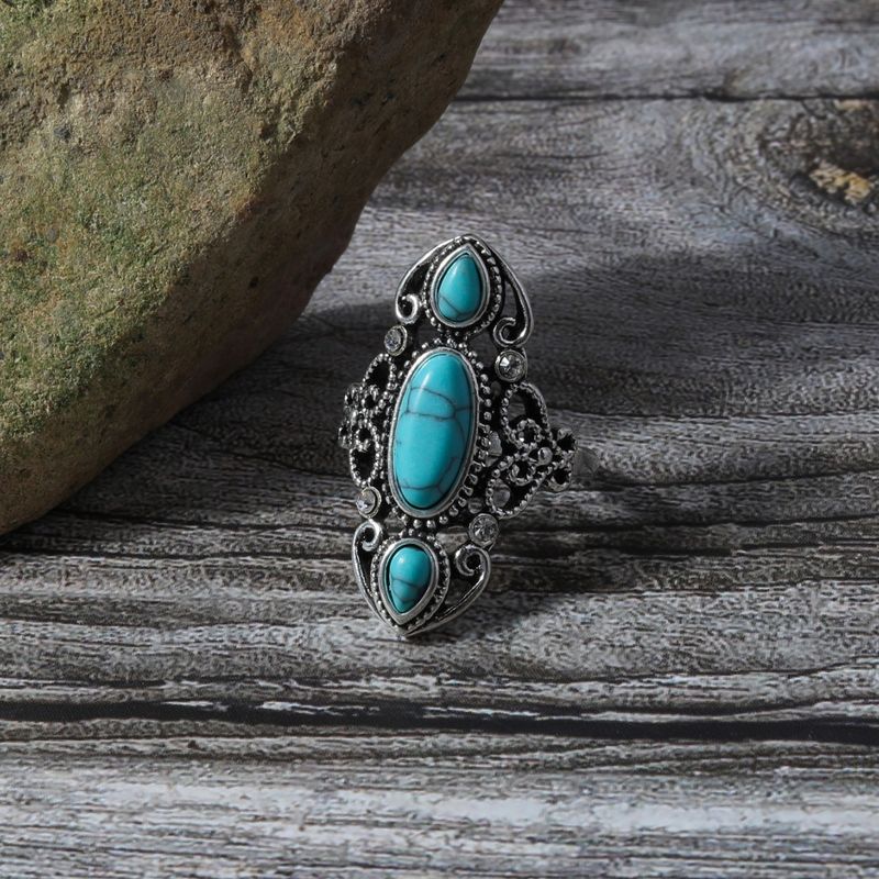 Artistic American court style vintage r, female personality inlaid with turquoise, versatile and niche index fer_voghion.com