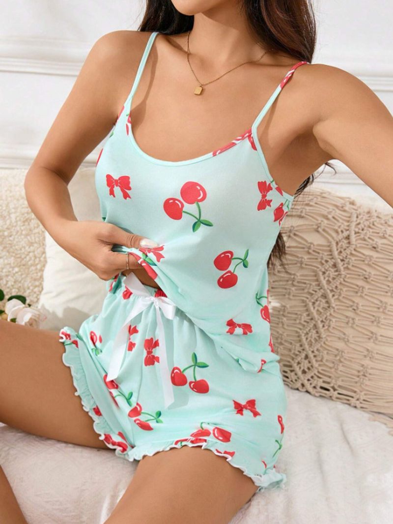 Women's Sleepwears New Sexy Bikini Home Sleep Split Print Watermelon Suspender Two Piece Set_voghion.com