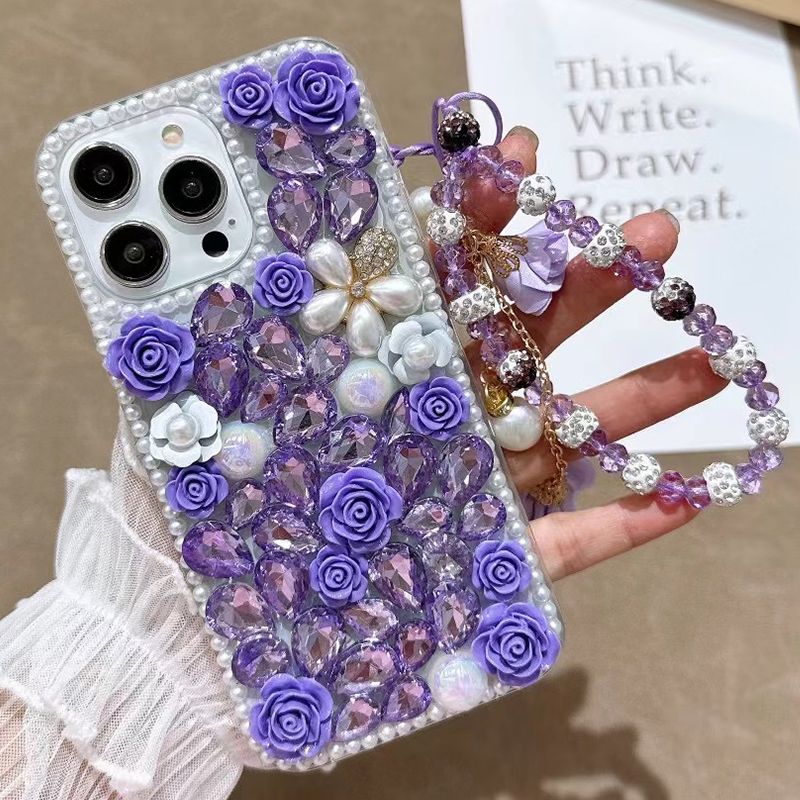 Luxus Glitter Rose Perle Armband Fall Für Samsung Galaxy S25 Ultra S24 FE S23 Plus S22 S21 A14 A15 A16 A26 A36 A56 A35 A54 A55_voghion.com