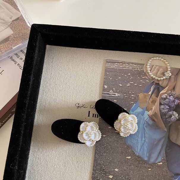 Fransk elegant elegant perle Camellia hårnål hovedbeklædning pandehår klip side klip lille klip knust hår andnæb klip hår tilbehør_voghion.com