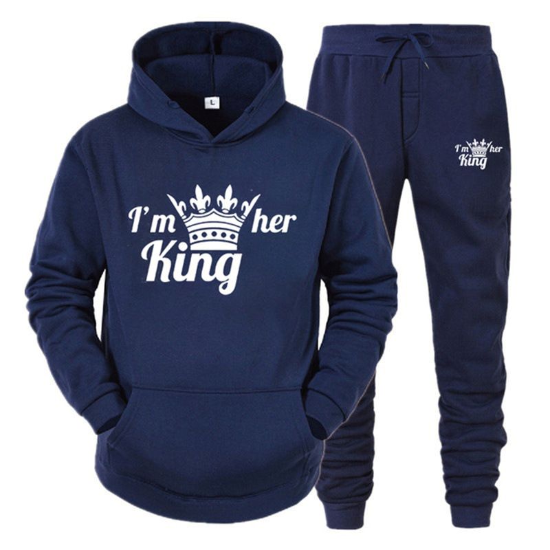 Sportswear Hoodie Bedrucktes QUEEN KING Paar Sweatshirt Plus Size Hoodie Zweiteiliges Set für Männer und Frauen_voghion.com