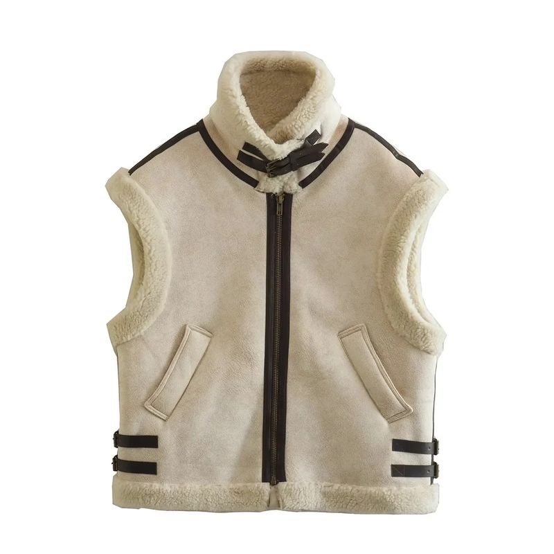 Women's Clothing New Fur Integrated Fleece Splicing Sleeveless Cotton Vest Vest Jacket Top_voghion.com
