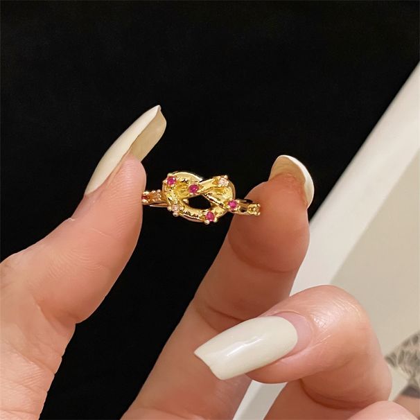 Roter Zirkon, elegant, verstellbar, im antiken Stil, mit bunten Diamanten, Regenbogen, leichtem Luxus und High-End-Gefühl. Offener Mund_voghion.com