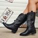 2023 New Western Cowboy Boots Vintage Martin Boots Women's Net Red Pointed Toe Chunky Heel Mid-calf Knight Women's Boots_voghion.com