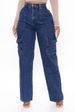 women's high-waisted elastic waistband waist-cut pants loose wide-leg workwear multi-pocket jeans_voghion.com