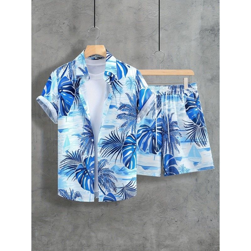 Herrenbekleidung Mode 3D Digitaldruck Heißer Verkauf Sommer Hawaiian Urlaub Hemd Shorts 2 Stück Set_voghion.com