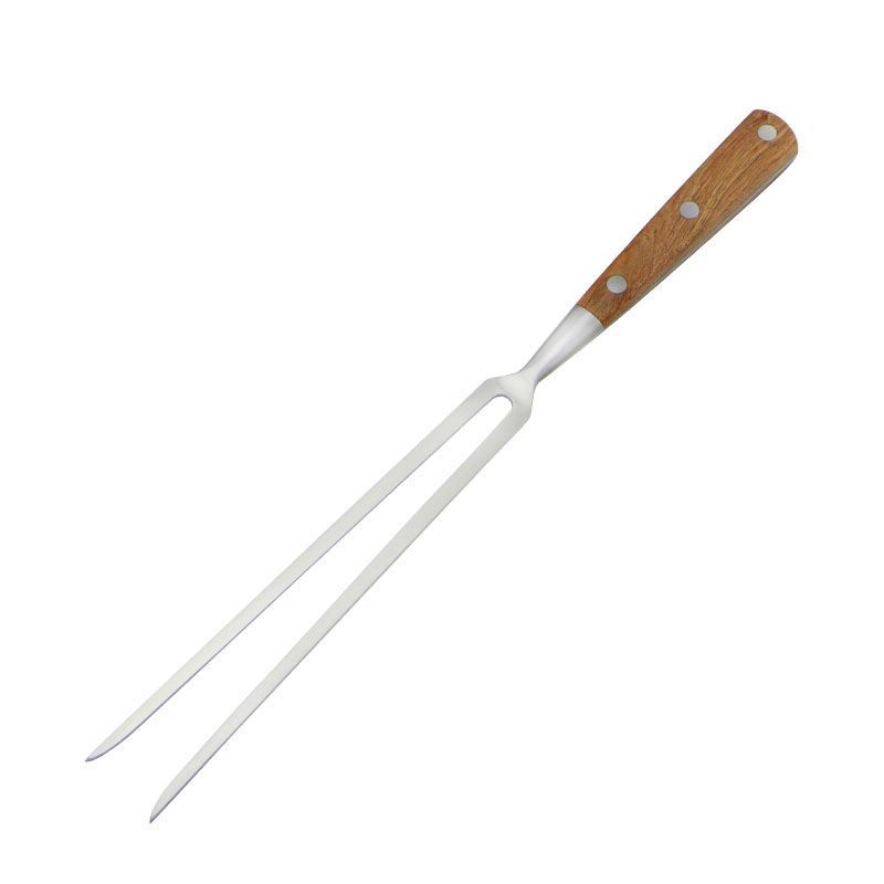 Juego de 2 cuchillos y tenedores para barbacoa de acero inoxidable con mango de palisandro para asar cordero al aire libre_voghion.com