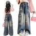 Spring Pink Ripped Raw Edge Jeans Camel Hair Princess Trousers New Children's Miscellaneous European And American Jeans_voghion.com