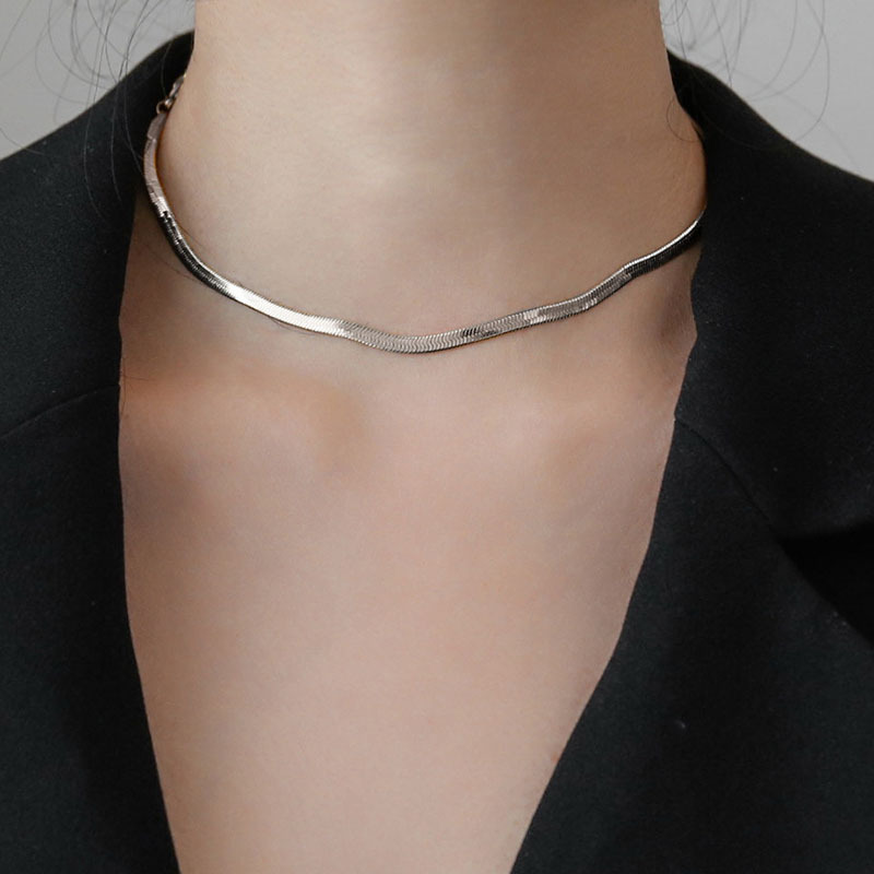Sterling VENUS Sier Snake Bone Chain Κλασικό κολιέ για γυναίκες Hip Hop Ουδέτερο απλό κόσμημα δώρο Dro_voghion.com