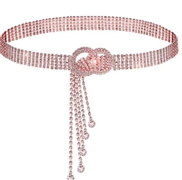 Voller Strass Damen Ledergürtel mit eingelegter Kristall-Taillenkette_voghion.com