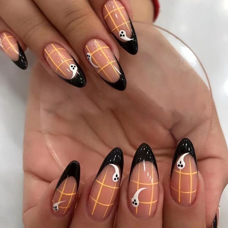 24 stuks rode glitter kunstnagels met amandelkop ontwerp bladeren patroon draagbare nep nagel volledige dekking nageltips o_voghion.com