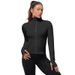 001 Cross-Border European And American Style Ribbed Long Sleeve Stand Collar With Front Zipper, Finger Sleeve, Slim Fit,_voghion.com