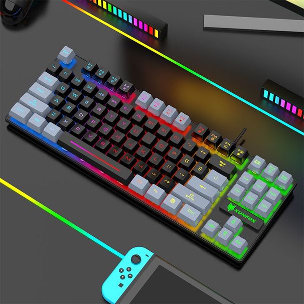 Teclado gamer com fio Shiny Silver Fox K10 com iluminação para computadores de mesa, laptops, uso em home office e mecânico_voghion.com