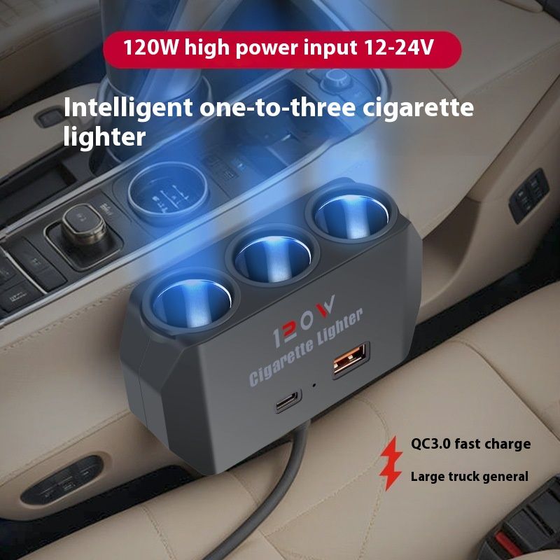 Type-C fast charging one to three cigarette lighter adapter plug USB expansion port car charger PD+_voghion.com