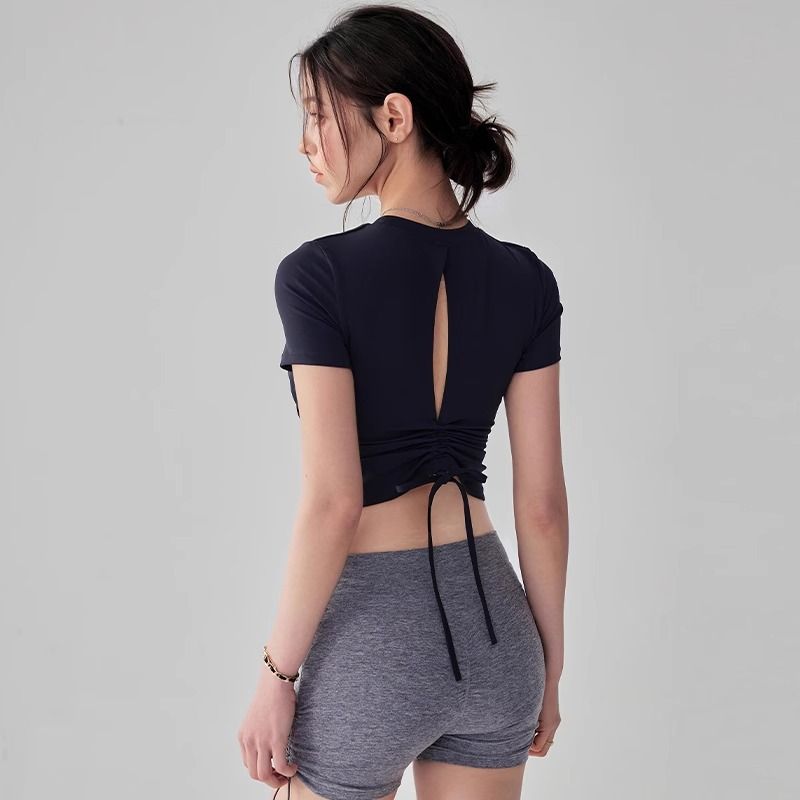 Damen Yoga Top mit Brustpolstern, Pilates Training Kurzarm, 2025 Neues Lauf-Fitness-Sport-T-Shirt_voghion.com