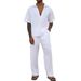 Herren-Set aus kurzärmligem Button-Up-Hemd und langer Hose – Atmungsaktives Polyester-Freizeitoutfit für Arbeit und Reisen_voghion.com