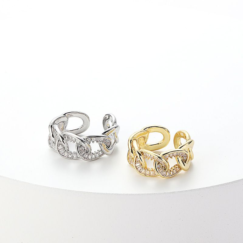 Progetta un anello cubano con diamanti aperti e zirconi placcati in oro ramato, squisito, semplice, fresco e personalizzato._voghion.com
