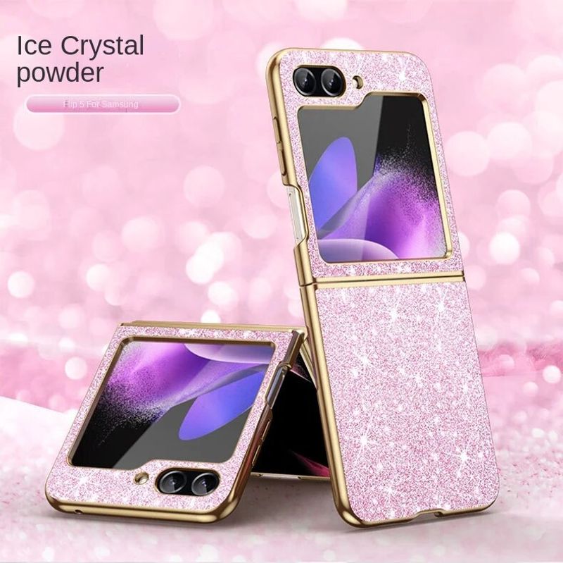 Luxury Plating Bling Glitter Phone Case For Samsung Galaxy Z Flip 5 4 Flip5 Flip4 5G Hard Plastic Shockproof Protective Cover_voghion.com