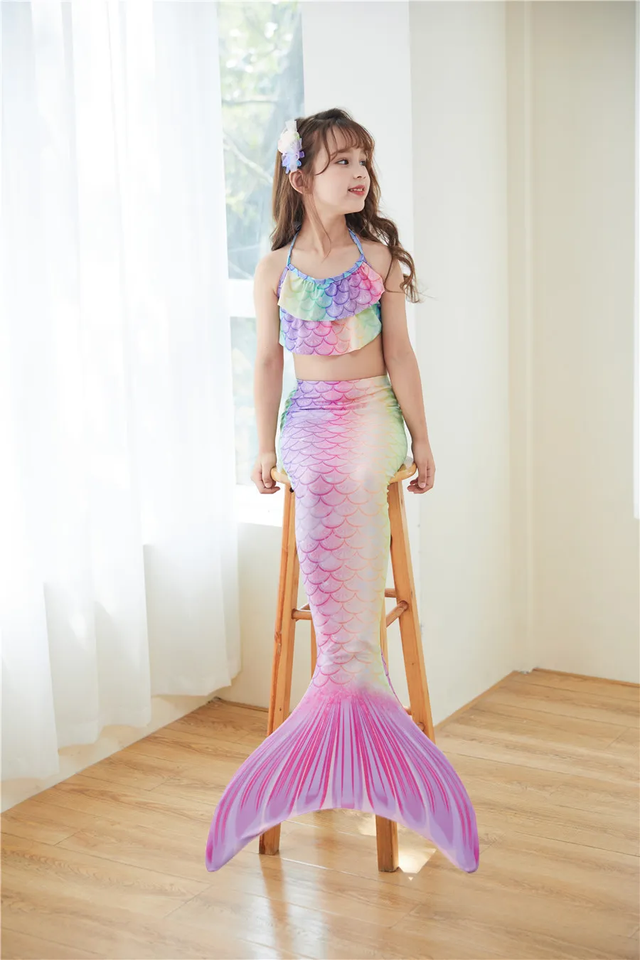Baby clothesChildren mermaid swimsuit performance Swimsuit three-piece fish tail big and small girls princess skirt bikini costume_voghion.com