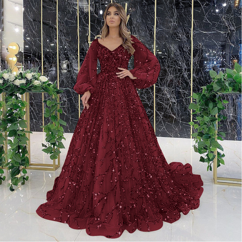 Damenbekleidung Gold Schwere Perlen Luxus Abendkleid Sexy Promi Aura Queen Langes Kleid_voghion.com