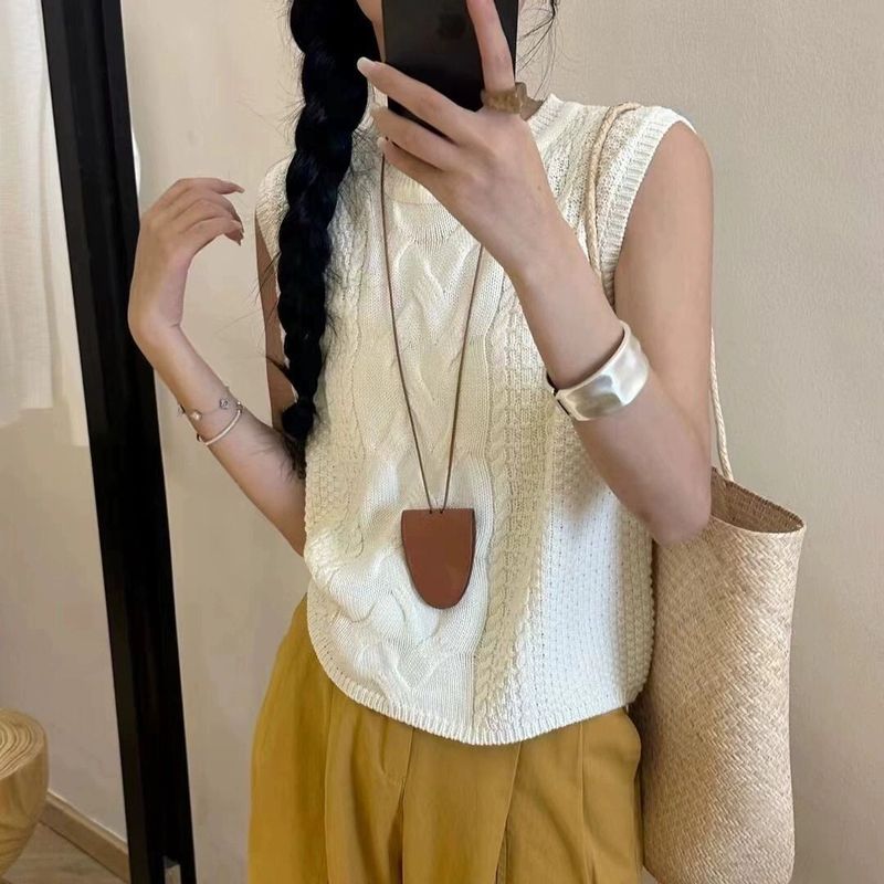 Small Fresh Summer Thin Hollow Sweater 2024 Knitted New Tank Top, Shoulder Loose Sleeveless Top_voghion.com