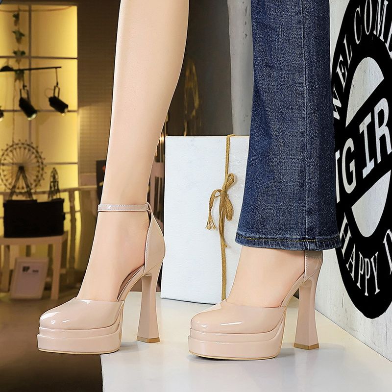 Women's Hollow Round Toe Strappy Sandals With Buckle Closure, Openwork Design, Thick Heel & Double Waterproof Platform - Sizes 34-40 High Heels_voghion.com