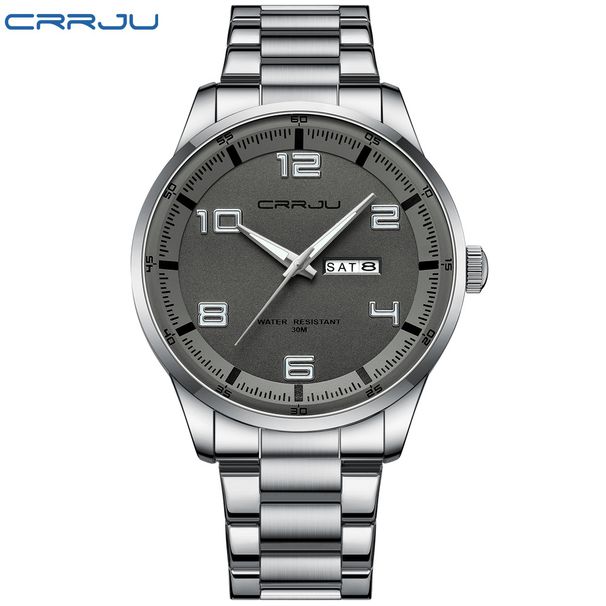 Reloj clásico de cuarzo para hombre, con calendario dual, correa de acero inoxidable resistente al agua y cristal mineral redondo._voghion.com