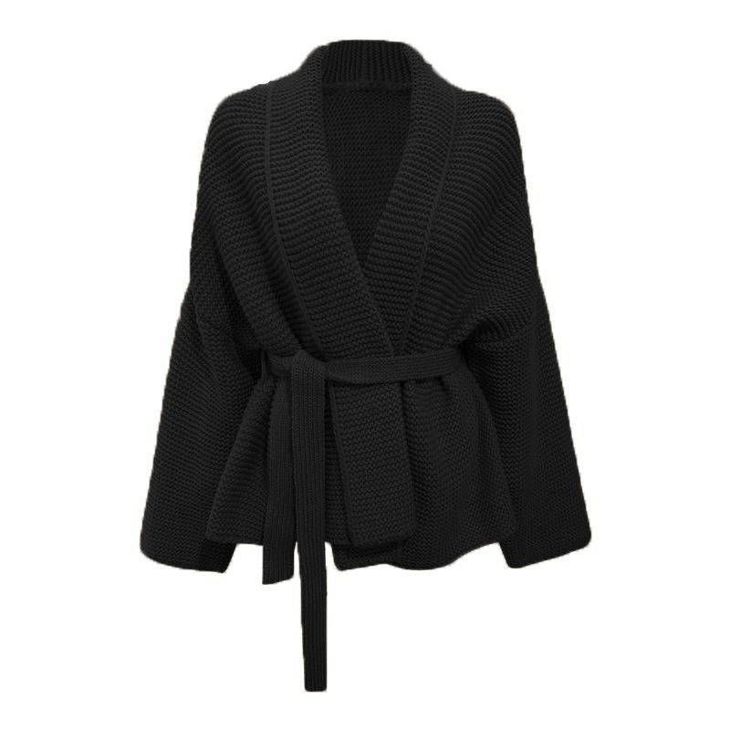 Lockerer Strickpullover für Damen mit Krawatten-Cardigan_voghion.com